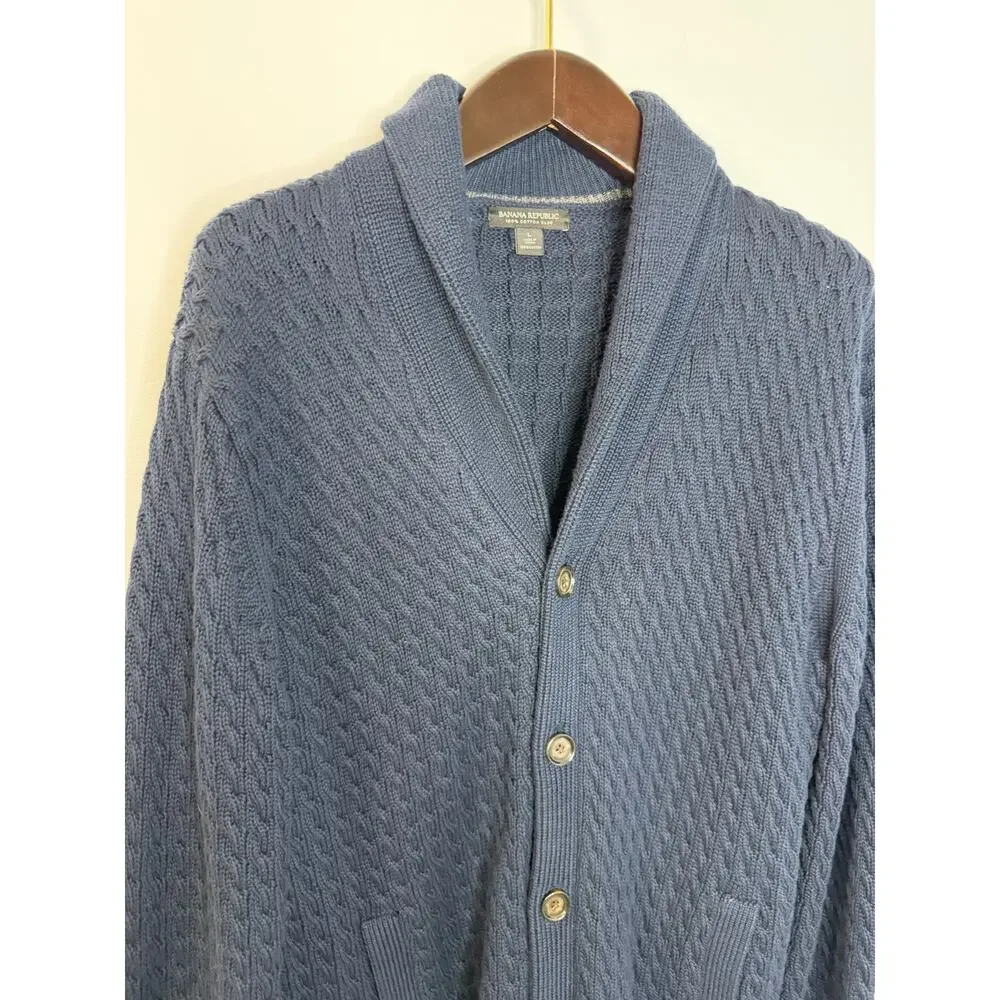 Banana Republic Cable-Knit Shawl-Collar Cardigan Blue Sz L